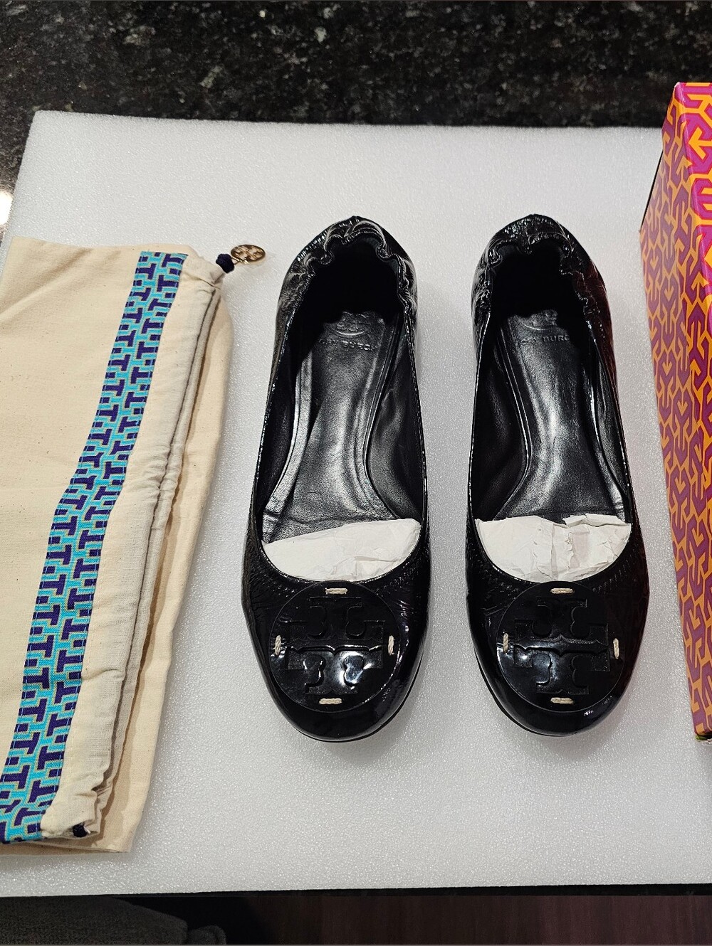 Tory Burch Black Patent Leather Reva Ballet Flats